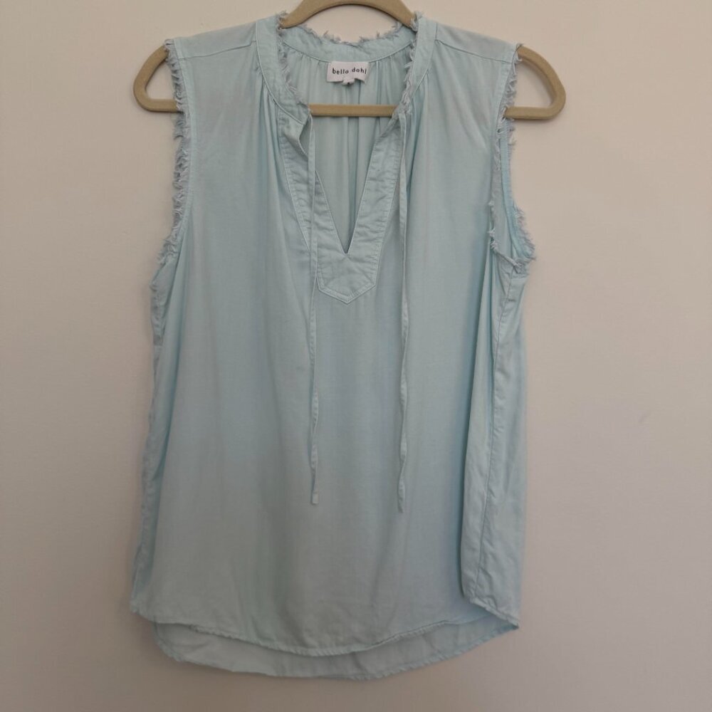 Bella Dahl Sleeveless Frayed Edge Tencel Top Boho Chic Sky Wash - Small - Picture 2 of 5